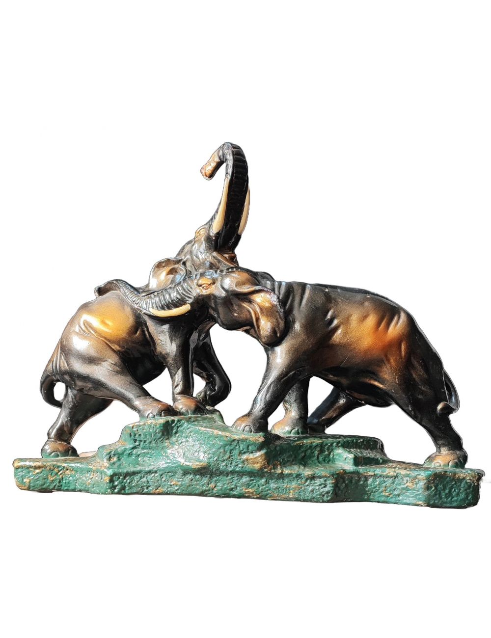 fighting elephants sculpture figure figurine handmade plaster chalk bronze