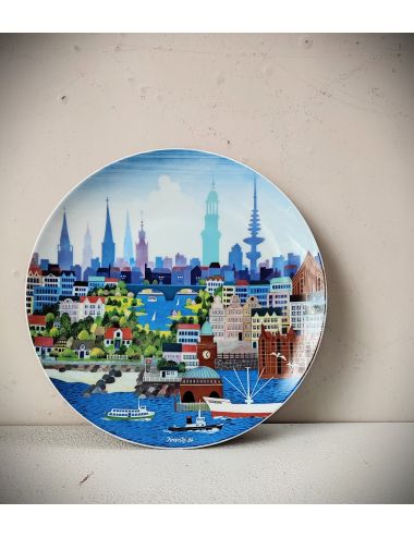 Talerz kolekcjonerski ścienny Krantz panorama Hamburga 1984