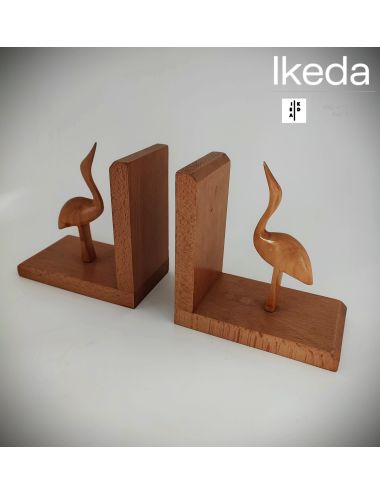 Bookends with a crane, signed, handmade